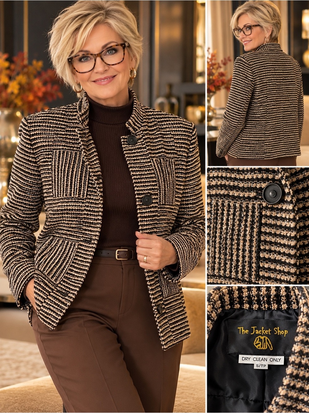 Women’s Brown Striped Tweed Jacket- Bundle & Save